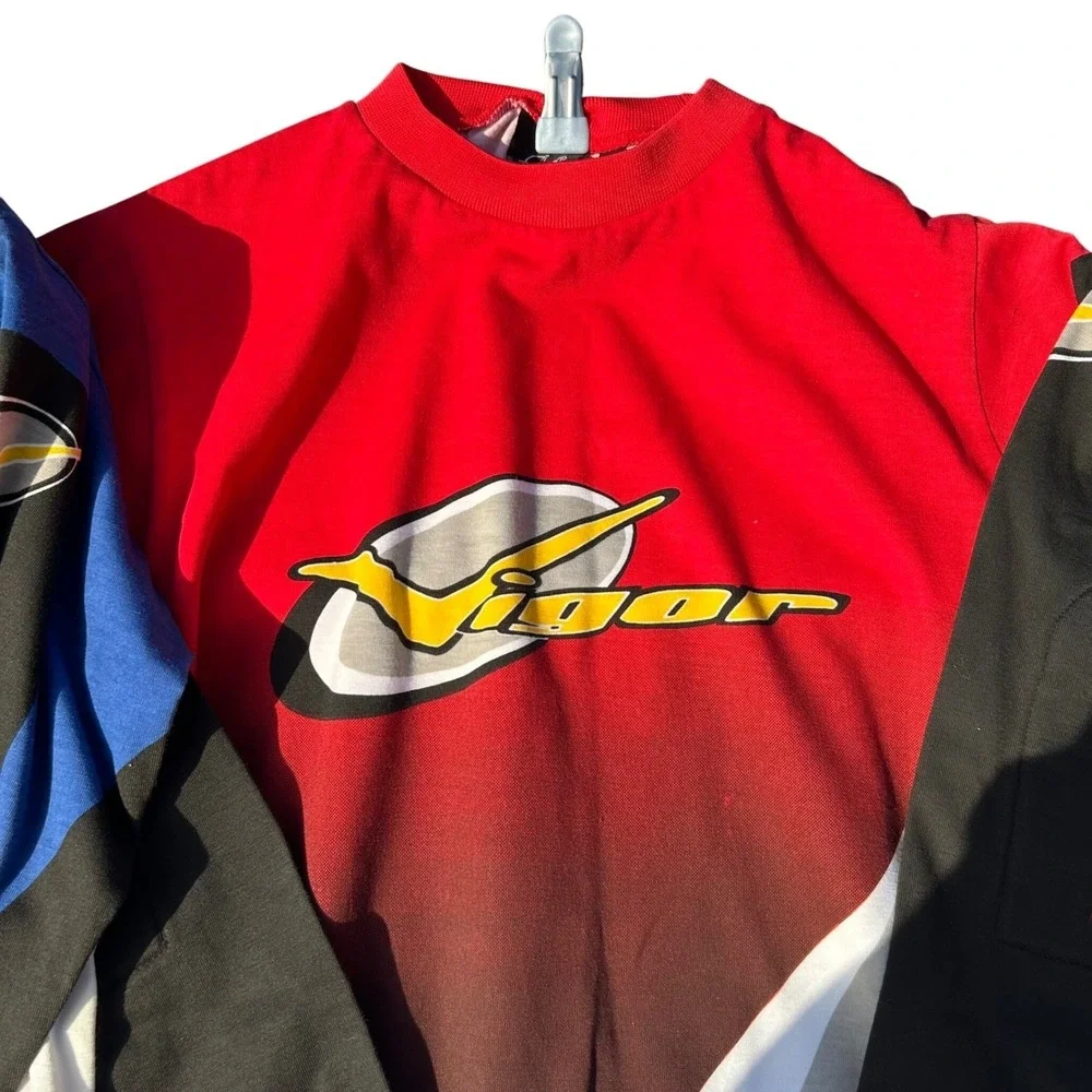 Vigor‎ Motocross Jersey Kids Large Red Black Graphic Long Sleeve BMX Racing Y2K